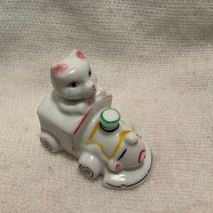 Vintage Nanco Porcelain Cat Kitten Figurine On Train 3" Collectible READ